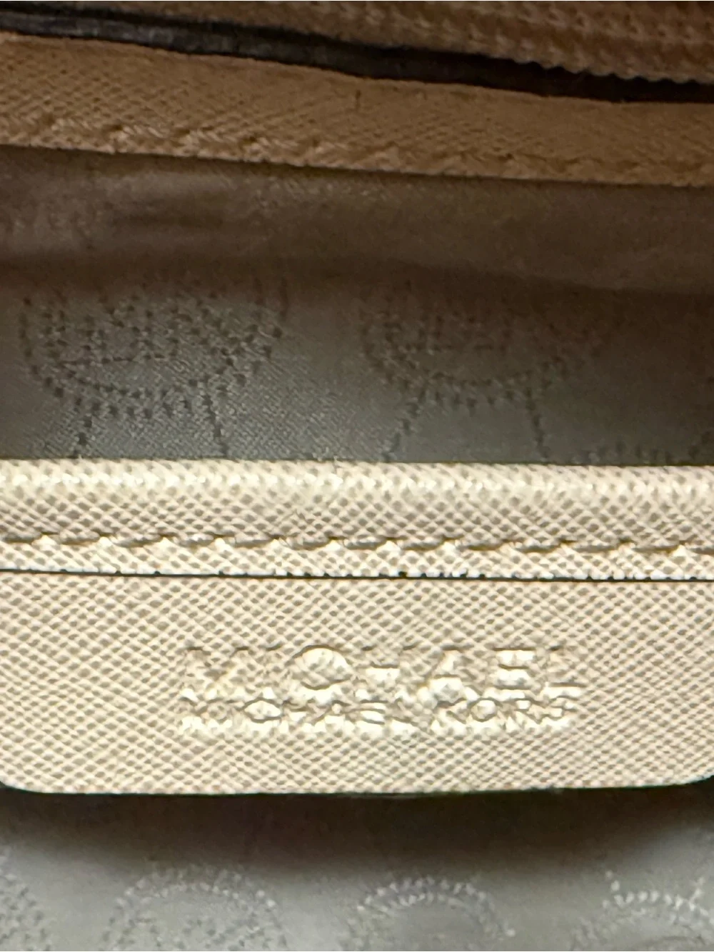 Michael Kors Selma Tan and White Saffiano Leather Satchel